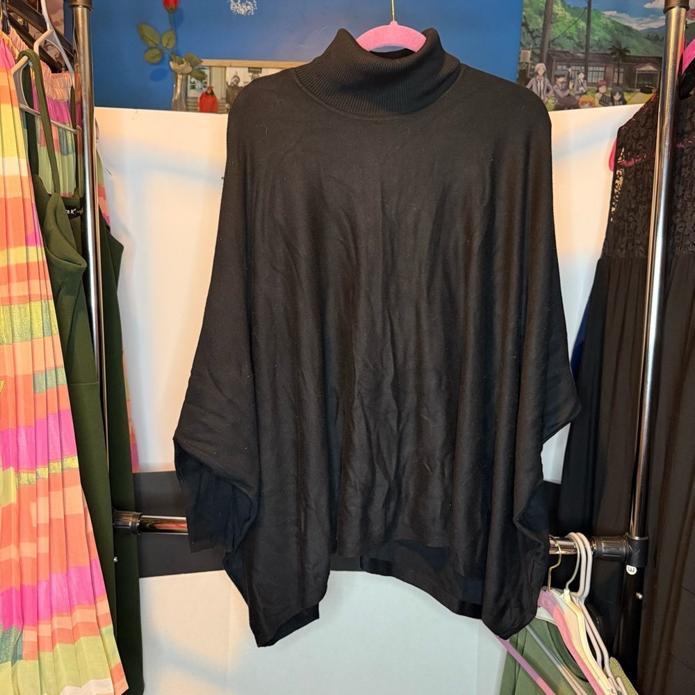 JM Collection size XX-Large Turtleneck Charcoal Knit Poncho-Style Top - Picture 4 of 8